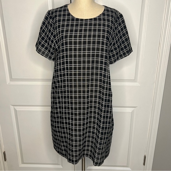 Eileen Fisher Organic Linen Black and White Plaid Dress Size Medium - Picture 1 of 8